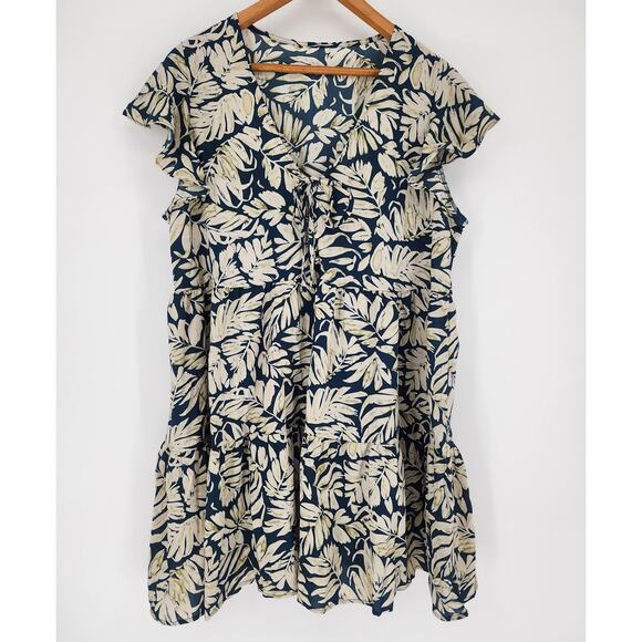 Cupshe Tropical Leaf Print Cover-Up Dress Navy/Cream Women’s XL - Picture 11 of 12